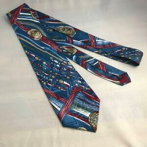#1190 ADOLFO EXTRA LONG POLYESTER BLUE PRINT NECKTIE 62 in x  3.7 in